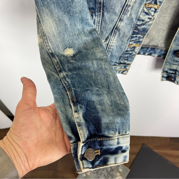 Zara Trafaluc Distressed Jean Jacket Sz S Crop - Picture 8 of 8